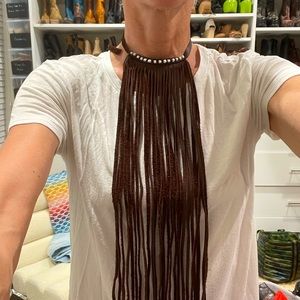 Leather/suede fringe choker necklace